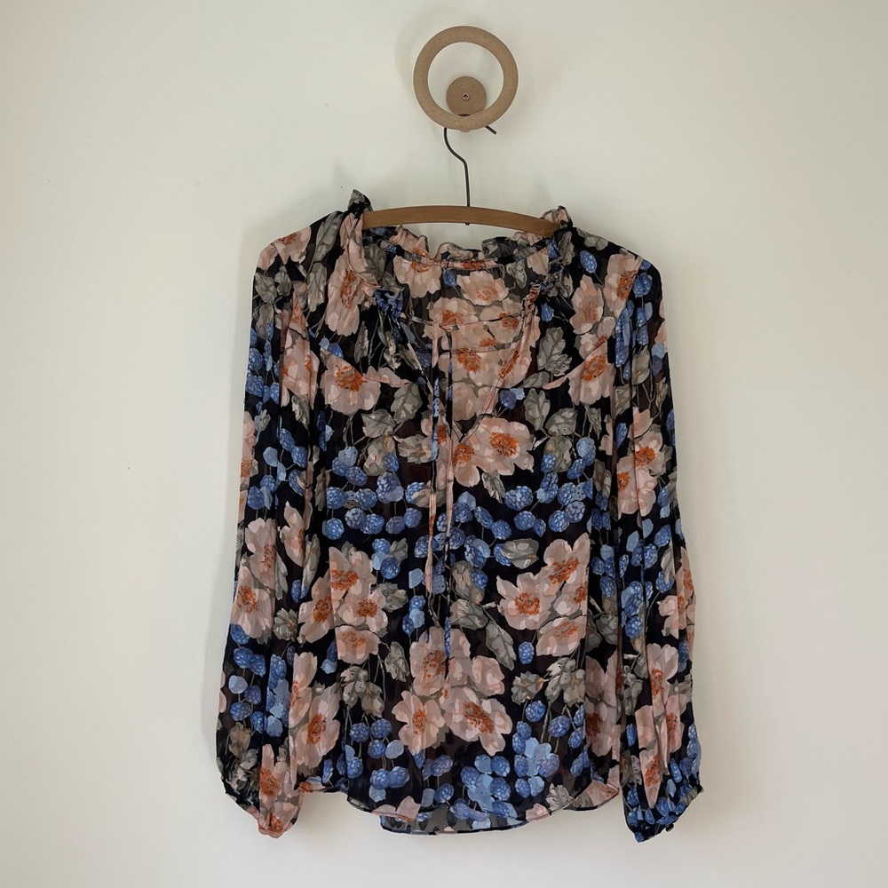 Rebecca Taylor Silk Floral Blouse Textured Fabric Size 8